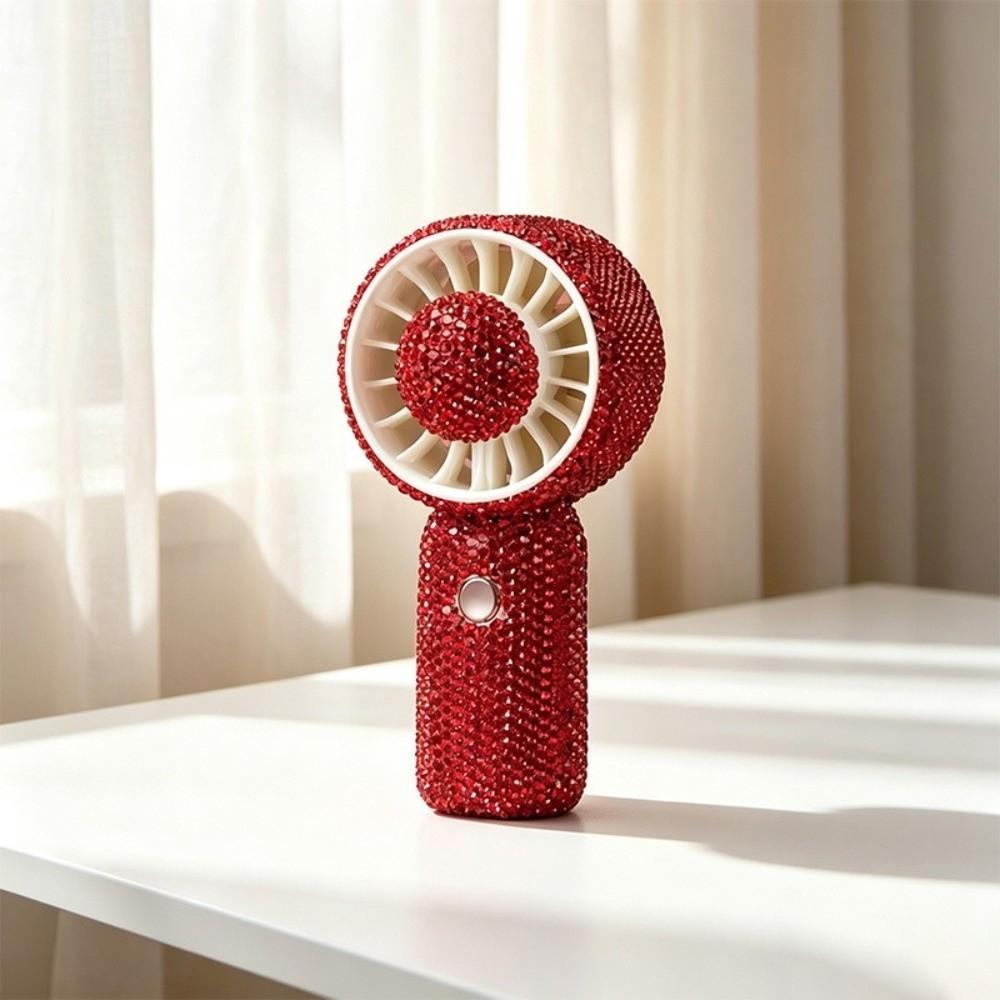 Sparkling Mini Cooling Fan 3 Gears Portable Hand Fan Stylish Rhinestone Handheld Fan Office