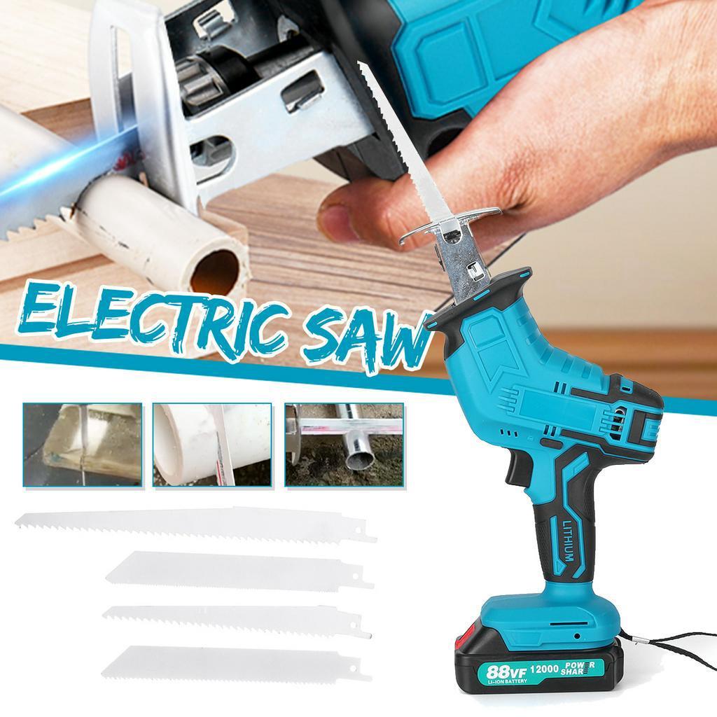 88V 3000RPM Cordless Reciprocating Saw Adjustable Speed LED Electric Cutting Chainsaw Speed For Sawing Branches Sawing Metal Sawing