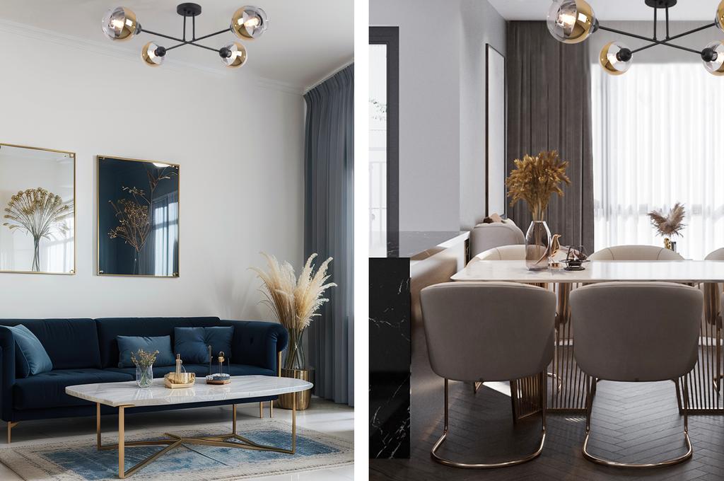 Asturia Black Ceiling Lamp 4-Flat Golden Lamp E27