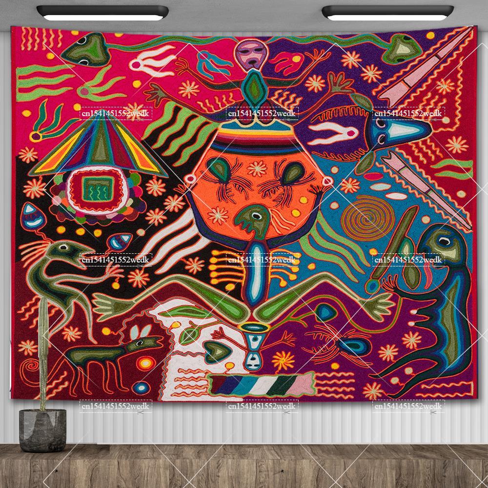 Mexico Mexican Mayan Tribal Art Tapestry Wall Hanging Ethnic Paintings Psychedelic Aesthetic Background Cloth Home Decorations