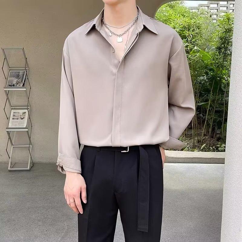Spring New Men'S Long Sleeved Shirt, High-End, Fashionable, Versatile, Solid Color Shirt, Men'S Light Mature Style, Inch Shirt, Men