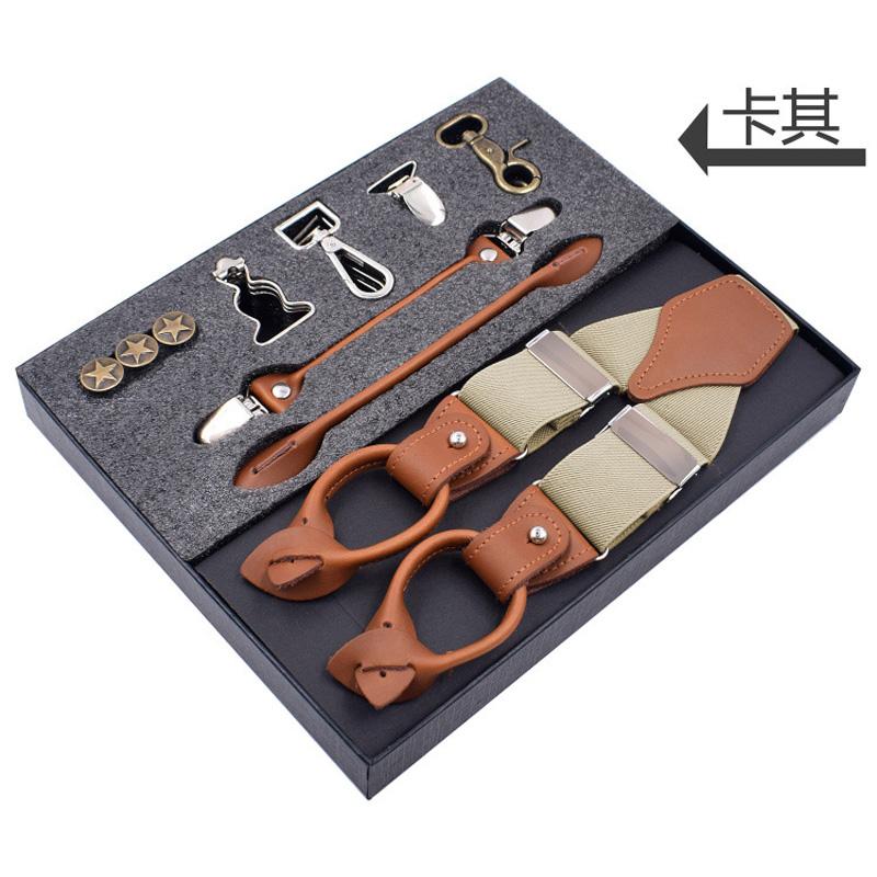 

New Man s Suspenders Fashion Braces Genuine Leather Suspenders Multifunction SuspensorioTrousers Strap Father/Husband s Gift темные хаки