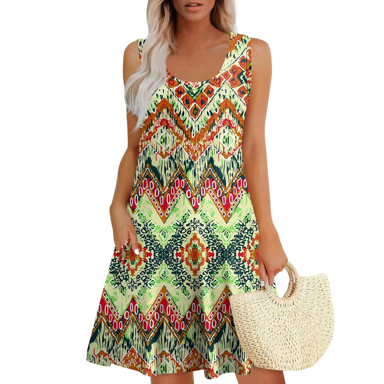 

Женские летние платья Свободные сарафаны без рукавов Платье с карманами XXXL