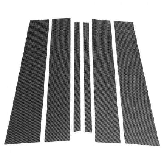 6 Pcs Door Pillar Window Trim for Nissan Titan 04-15 Carbon Fiber Pattern Black