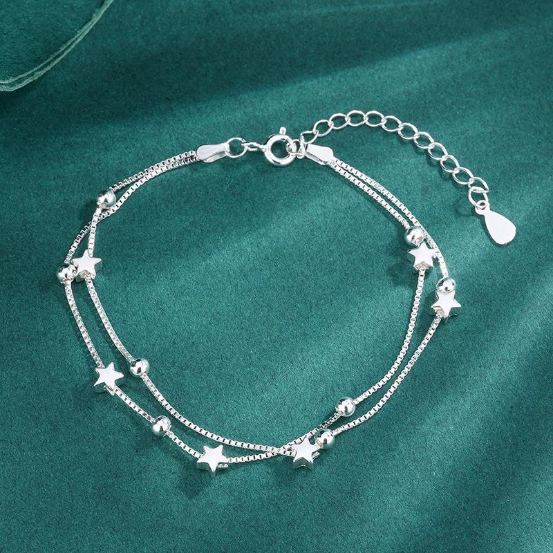 925 Sterling Silver Smooth Round Beads Bracelet For Women Vintage Simple Adjustable Classic Party Jewelry Gift