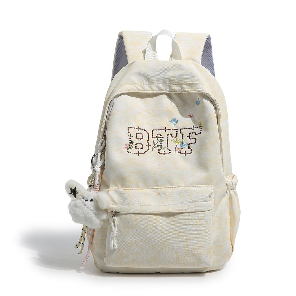 Schoolbag New Embroidered Backpack Female Students Large Capacity Simple Versatile School Bag Junior High School Student Backpack Lightweight