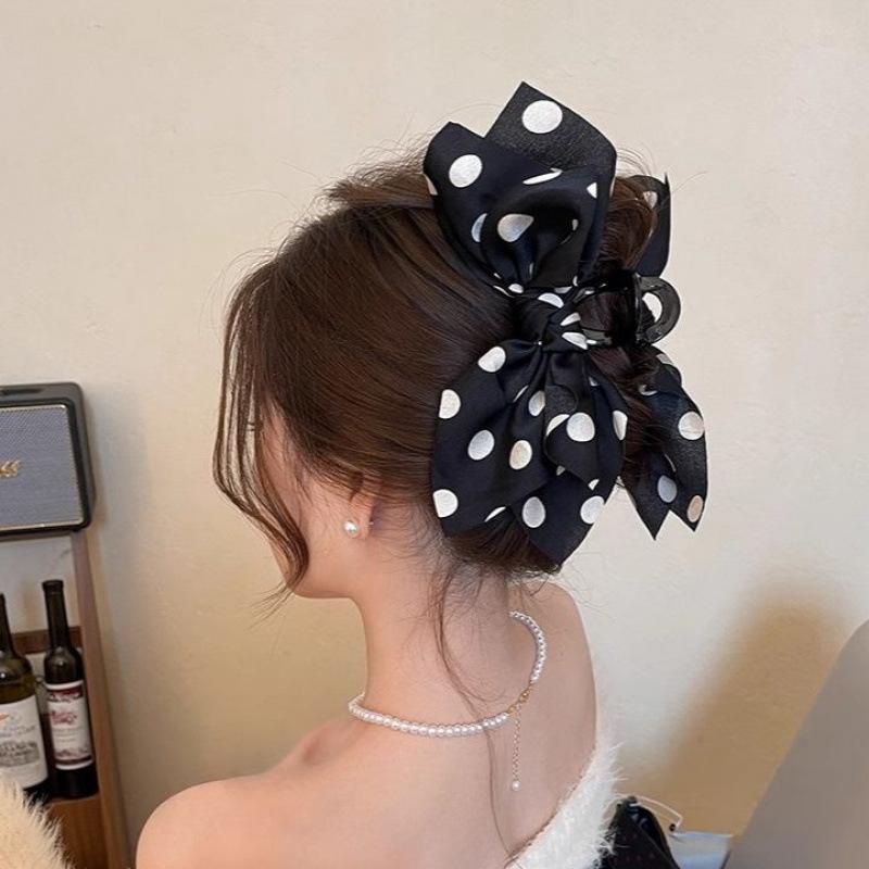 Trendy Large Polka Dot Bow Hair Clip For Women Girls Elegant Shark Clip  Hair Accessories Temperament Hair Claw Gifts