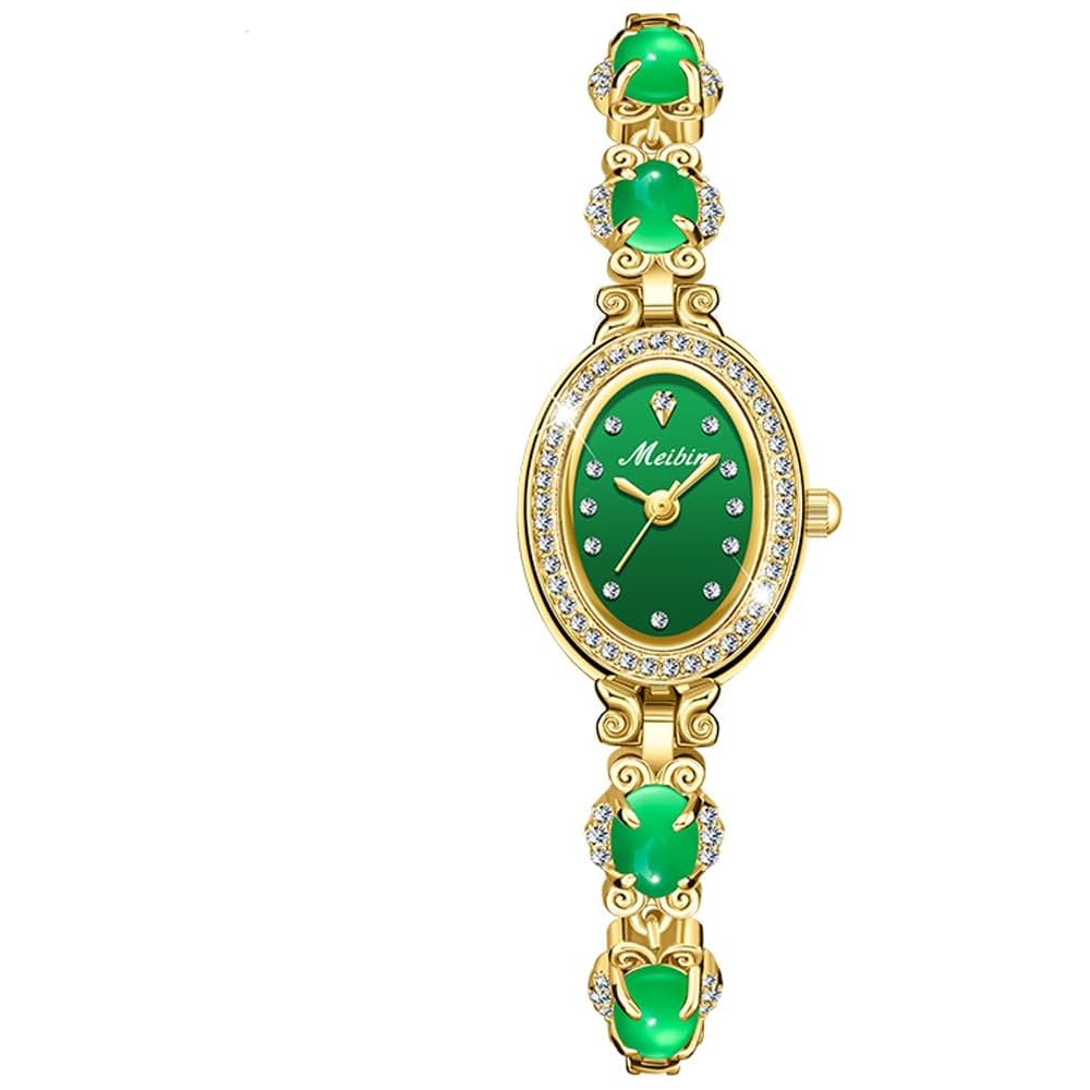 Elegant Women s Bracelet Watch Green Crystal Waterproof Quartz Simple Gold