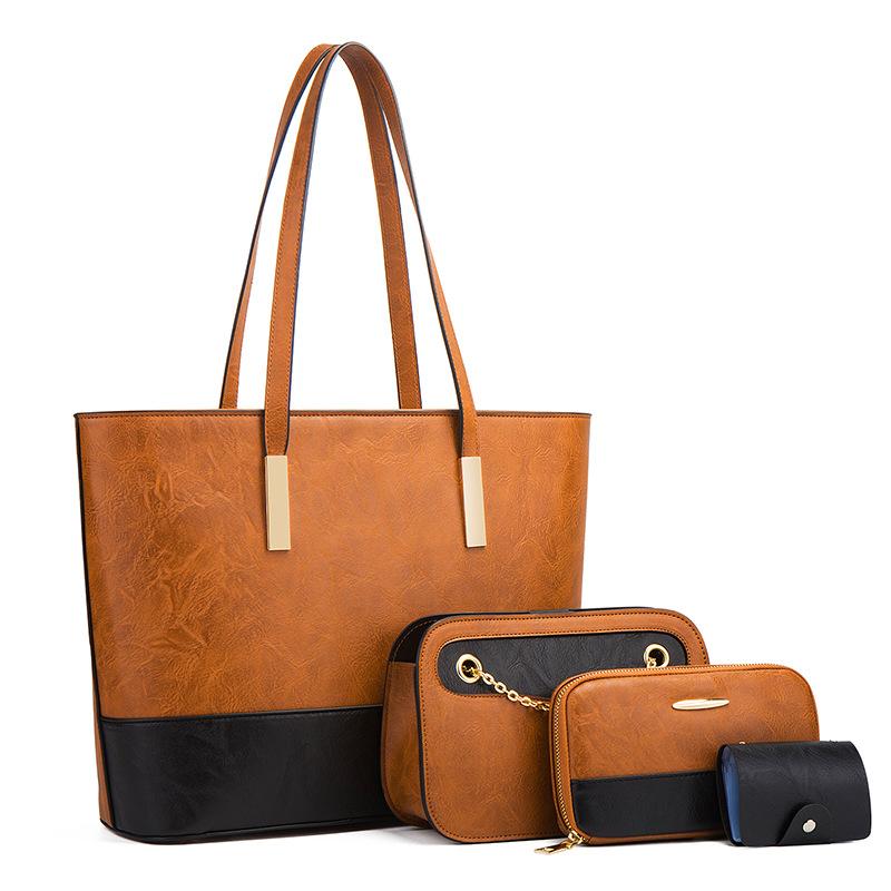 New Women Composite Handbag Premium Texture Large Capacity Shoulder Bag Fashion Retro Color Contrast Soft PU Leather Totes