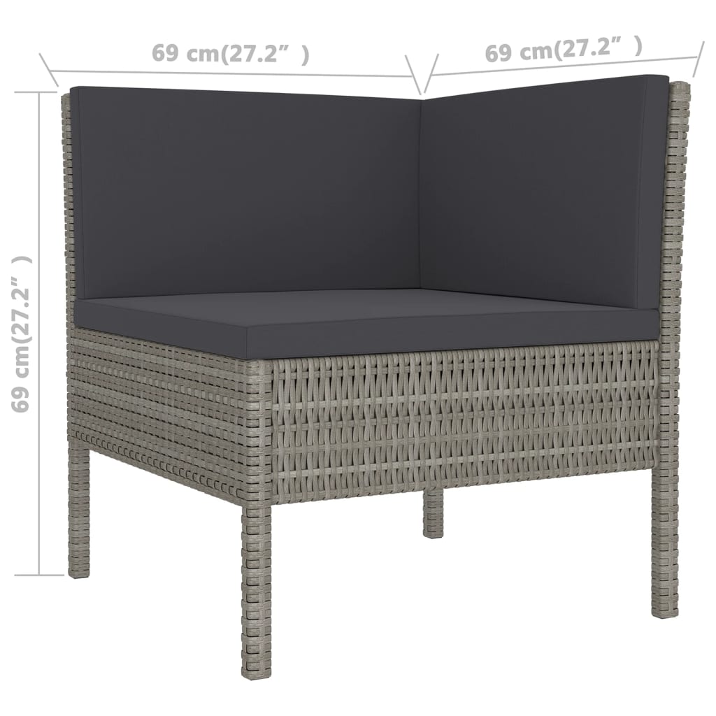 Vidaxl 5-Cz. Garden Lounge Set, Cushions, Grey, Rattan PE