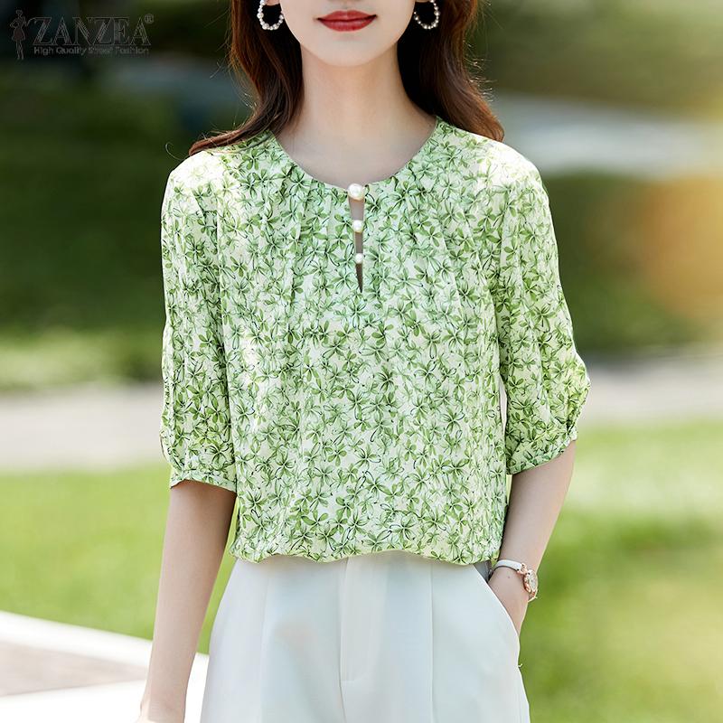 

ZANZEA Женская повседневная летняя блузка с короткими рукавами и принтом