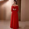 Elegant One Shoulder Long Sleeve Chiffon Dress For Wedding And Party With Classic Style For Women