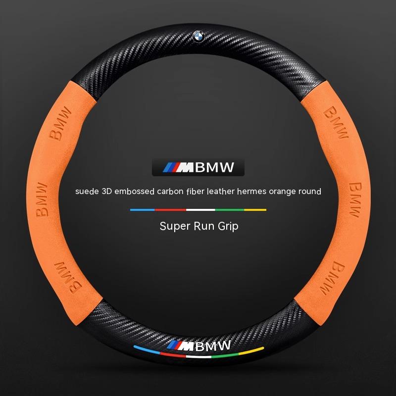 For BMW M X1 X3 X5 X6 G20 G30 E36 E39 E46 E87 E92 F10 F15 F20 F25 F30 Carbon Suede Leather Car Steering Wheel Cover Accessories