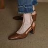 Fashion NEW Summer Women Sandals Genuine Leather Shoes for Women Cover Toe Slingback Shoes Narrow Band Square Toe High Heel Women Shoes