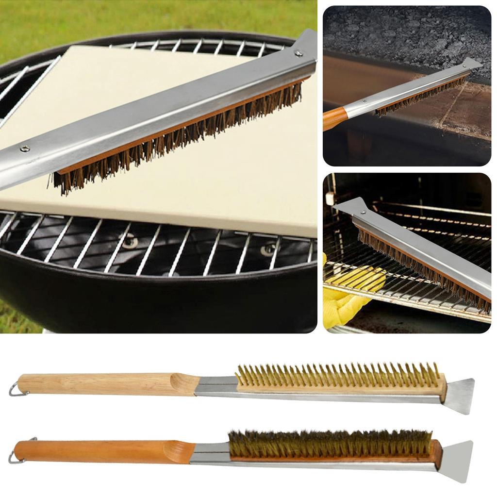 Pizza Oven Brush 53.5cm, With Stainless Steel Scraper And Brass Bristles