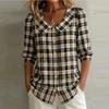 Women's V-Neck Loose Fit 3/4 Sleeve Blouse, Casual Print Top for Summer