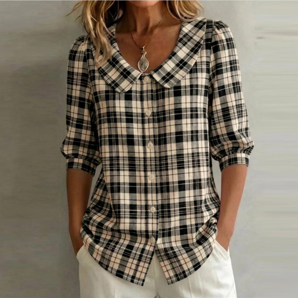 Women's V-Neck Loose Fit 3/4 Sleeve Blouse, Casual Print Top for Summer