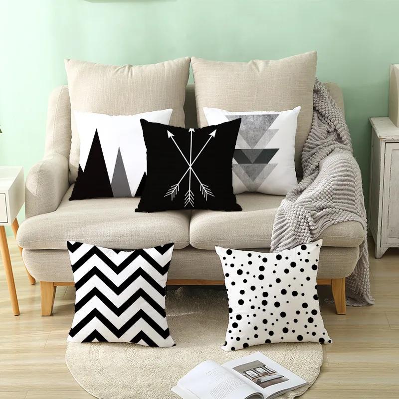 Geometric Cushion Cover Black and White Pillow Case Cover Striped Dotted Pillowcase Grid Triangular Geometric Cushion Cover