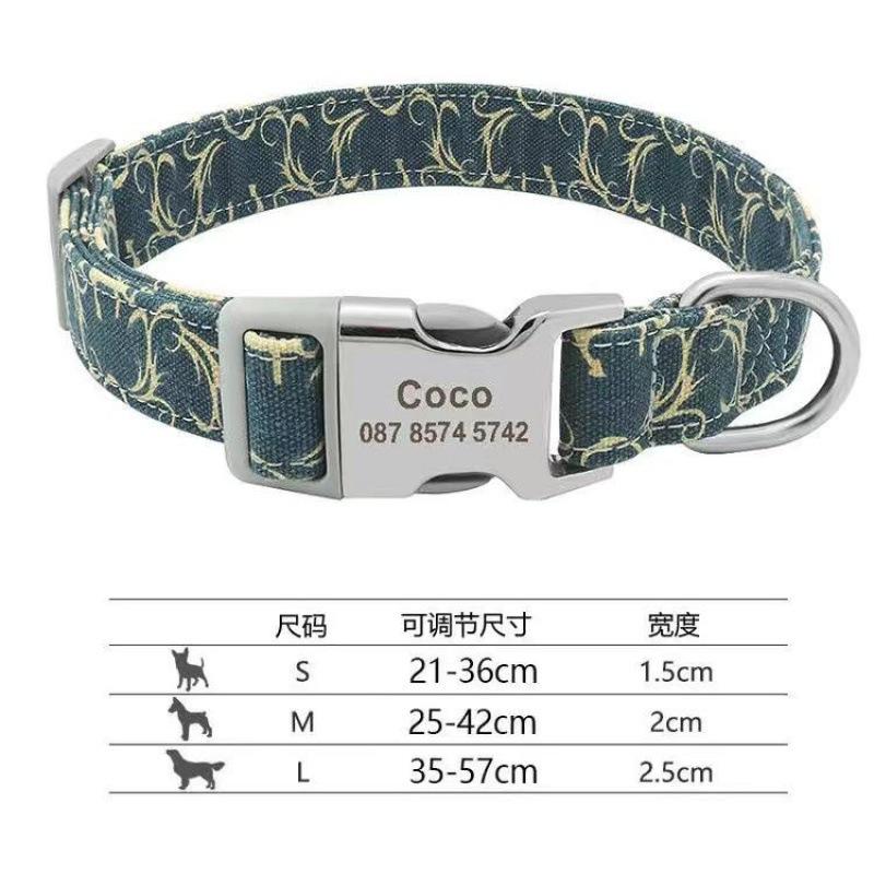 Cross-Border Dog Collar Wholesale Engraved Dog Tag Anti-Lost Adjustable Semi-Metal Buckle Medium and Large Dog Collar