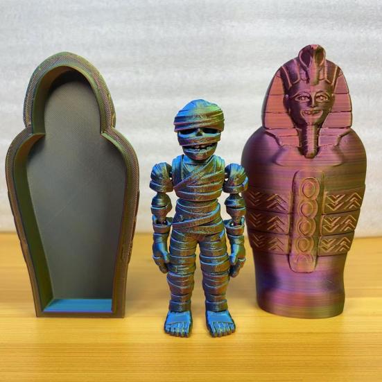 3D Printed Pharaoh Mummy Figurine Movable Joints Mummy Statue Articulated Sculpture Model Toy Home Office Desktop Decoration Ornament