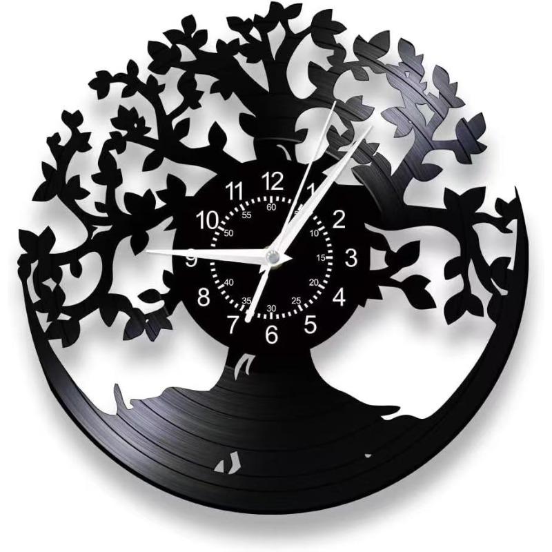 

12 Tree of Life Retro Vinyl Record Wall Clock Family Tree Retro Wall Art Home Decor Living Room Bedroom Silent Wall Watch