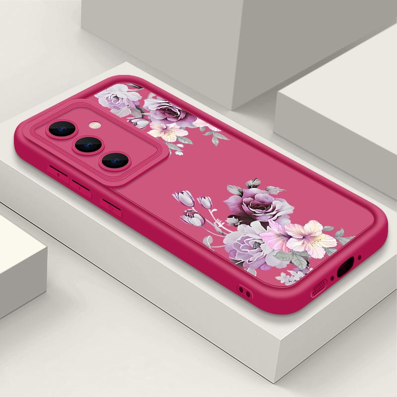 Purple Floral Print TPU Soft Phone Case For Samsung S25 Plus S24 FE S23 Ultra S22 A16 A15 A55 A56 A36 A35 A06 A05 A34 Matte Shockproof Bumper Cover