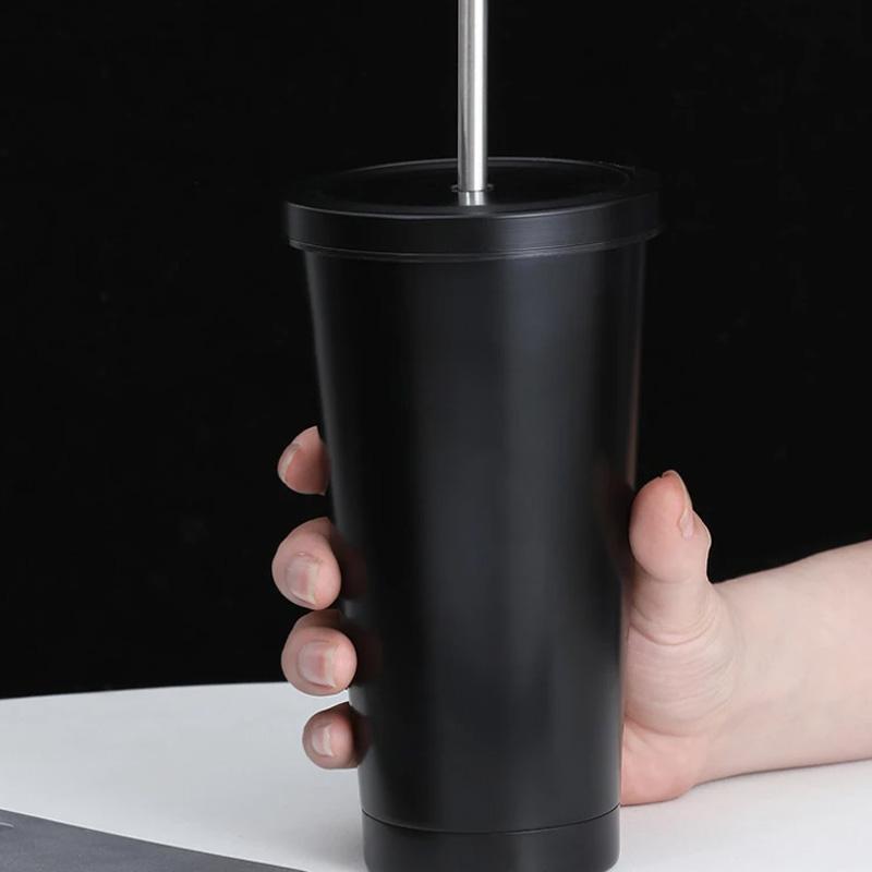 1Pc 500ml Outdoors 750ml In-vehicle Insulated Cup Winter Stainless Steel Coffee Cup Straw