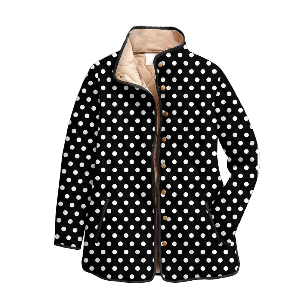 Women's Floral Print Stand Up Collar Pleated Cotton Long Sleeved Button Cotton Jacket