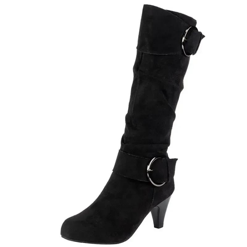 Fashion 2024 Knee-high Zipper Women's Modern Boots Women's Shoes High Quality New Pointed Toe Solid English Style Fashion Casual Plus