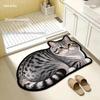Diatomite Bath Mat Kawaii Cat Print Non Slip Super Absorbent Odor Resistant for Home Bathroom Shower Use