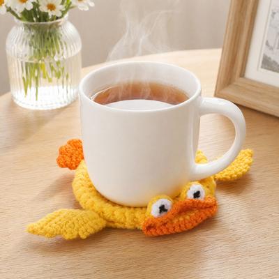 Handmade Crochet Animal Coaster, Heat-Resistant Knitting Mouse Duck Coaster, Decorative Drink Coffee Cup Mat for Kitchen Dining Table Countertop