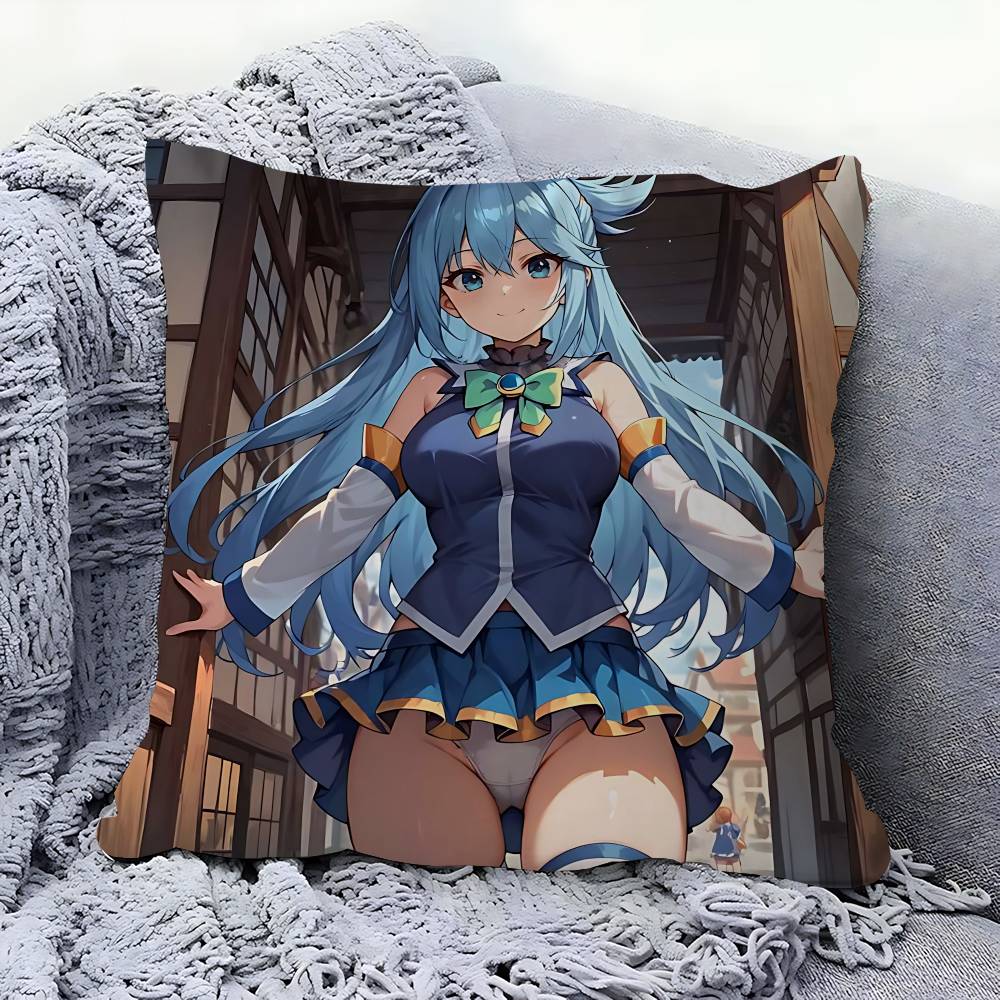 Anime-Konosuba Aqua Pillow Cushion Cover Pillowcase Living Room Sofa Home Decor Customized
