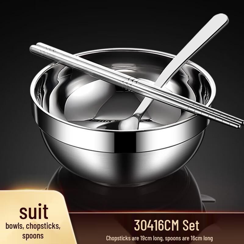 ZISIZ Food-Grade 304 Stainless Steel 3-Piece Dinnerware Set