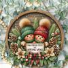 Gingerbread couple Christmas decor Round Wooden Hanging Plaque festive wall sign rustic holiday ornament for front door home party supplies