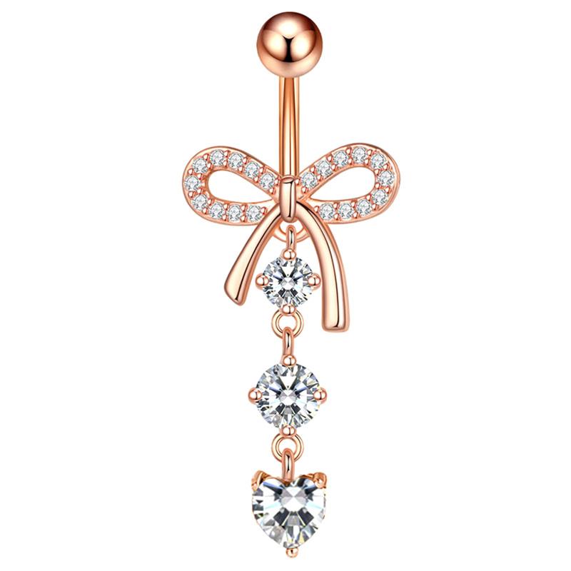 Stainless Steel Pink Dot Drill Navel Ring Nail Butterfly Zircon Simple Navel Buckle Piercing Ornament