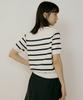 Lingseoul Stripe Round Knit Top-Ivory+Navy
