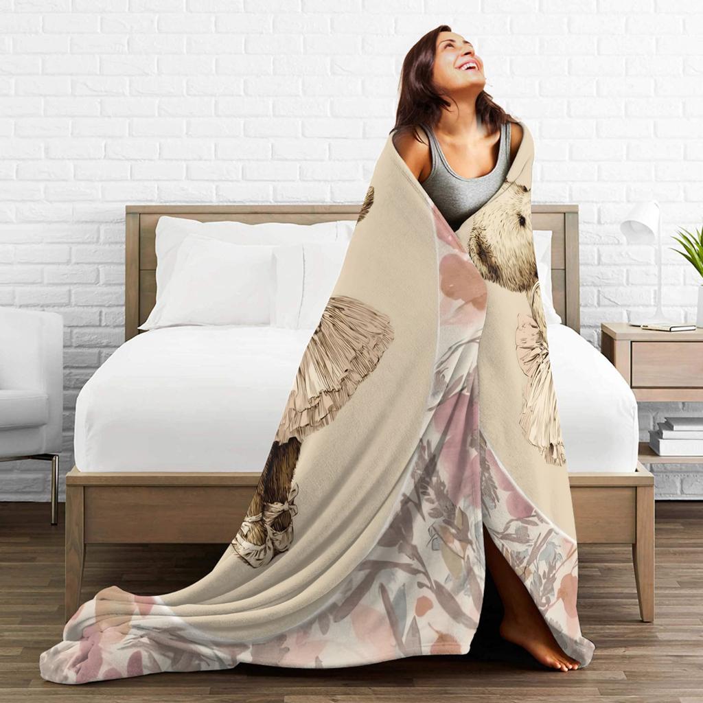 Soft Warm BlanketKids Adult Camping Border Painting Art Bear Throw Blanket  Flannel Bedspread For Bedroom Novelty Sofa Bed Cover