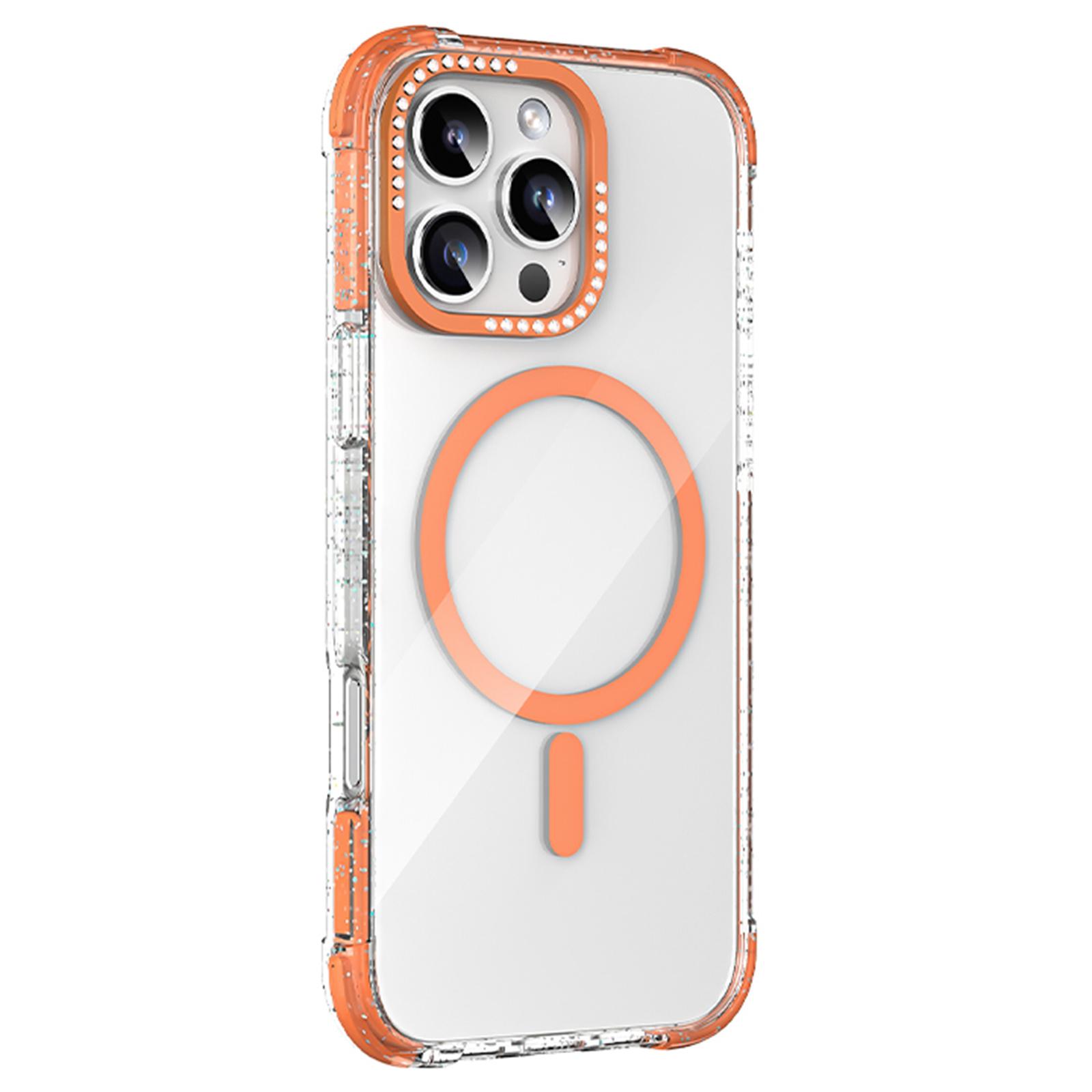 

MUTURAL For iPhone 16 Pro Max Case Compatible with MagSafe Rhinestone PC+TPU Back Cover Orange