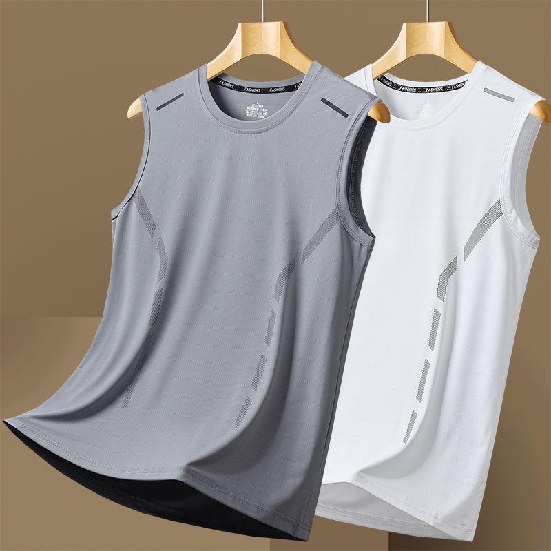 Men's Quick-Dry Sleeveless Sports Vest & Loose Fit T-Shirt Set - Plus Size, Ice Silk, Perfect for Summer Running & Fitness.