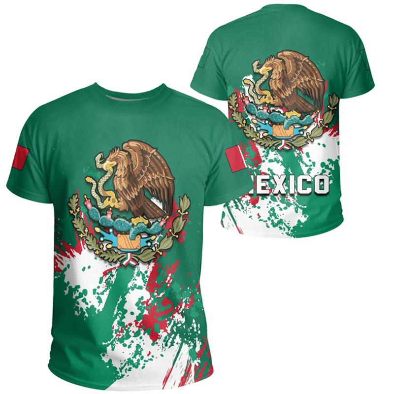 Mexico National Flag T Shirts For Men Fashion Mexican Eagle Pattern Short Sleeve Oversized T-shirt Fitness Running GYM Tees Tops