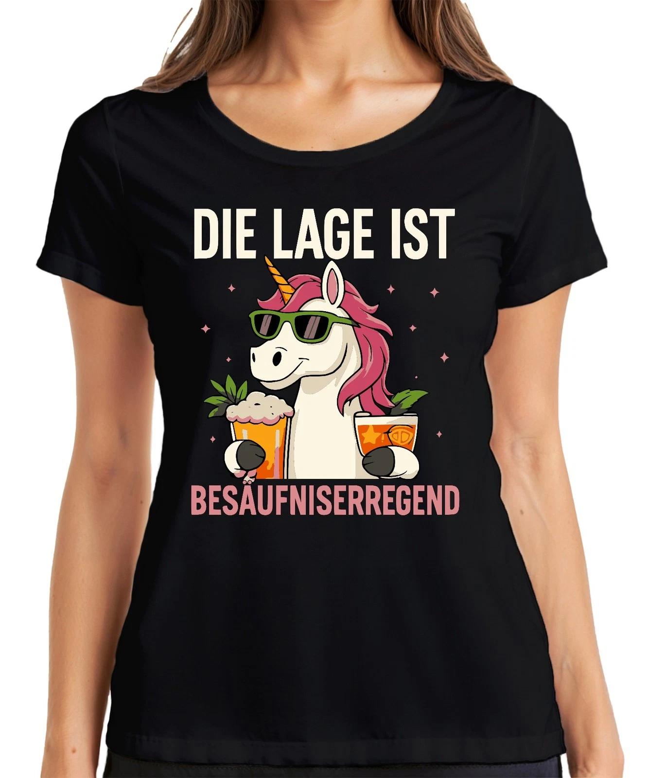 Die Lage ist besäufniserregend Einhorn Bier Party Cocktail Lustig Damen T-Shirt XL