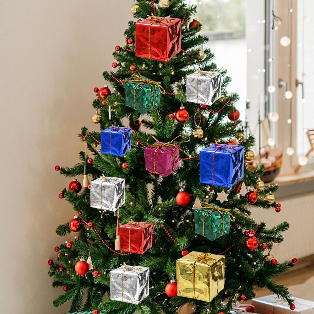 60/6Pcs Christmas Mini Ornaments Foam Gift Boxes Xmas Tree Hanging Pendants New Year Gifts For Xmas Party Decorations Supplies