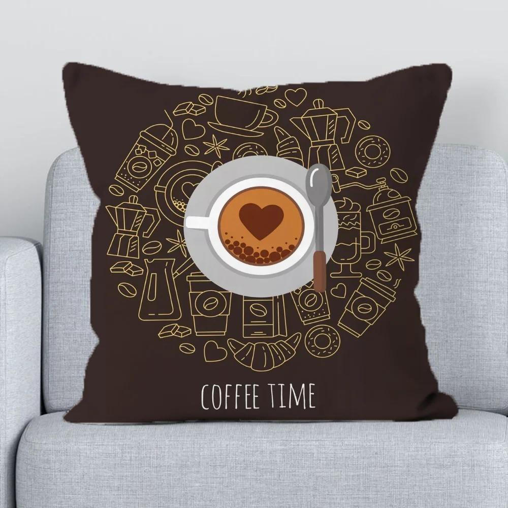 Office Sofa Cushion Cover Coffee Time Cushion Cover Pillow Decorative Printed Pillow Cover Home Furnishings