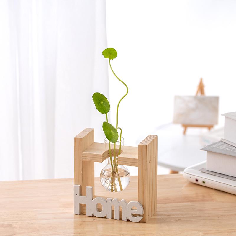 Wood & Glass Hydroponic Bottle - Simple Modern Home Decor
