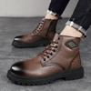 Genuine Leather Men's Boots High Top Style Autumn and Winter Classic Black Brown Outdoor Quality Adult Thick Soled Shoes New