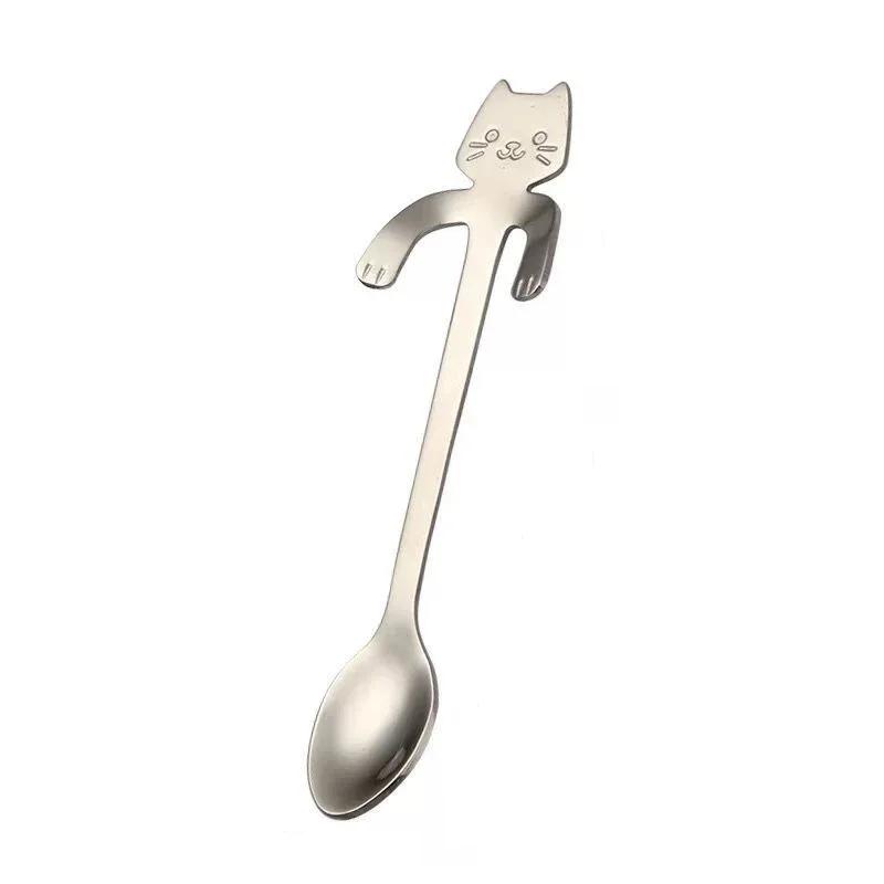 Cat Shape Steel Coffee Stainless Tea Spoon Lovely Cute Teaspoon Dessert Snack Scoop Ice Cream Mini Spoons Tableware Kitchen Tool