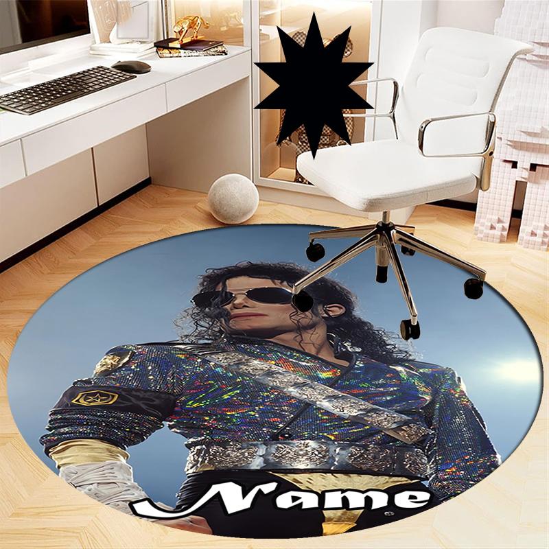 Custom Name Michael Jackson Printed Round Rug Carpet Chair Rug Area Rug Entryway Doormats,for Office Chair Living Room Bedroom Kitchen Room.