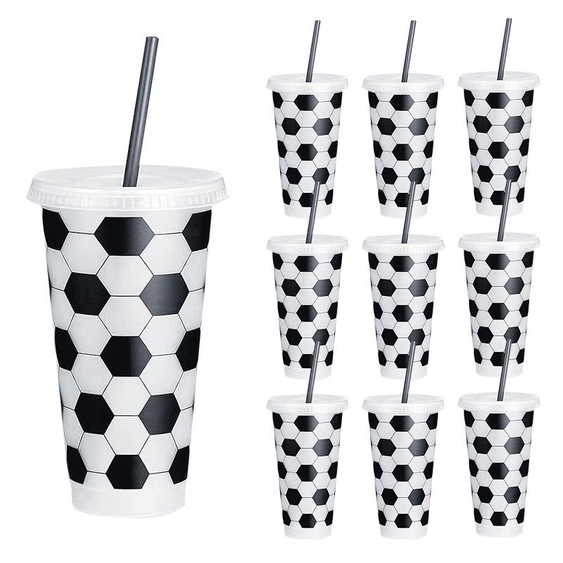 

6/12Pcs Football Party Plastic Cups with Lids & Straws Kids Soccer Birthday Party Favors Sports Birthday Decoration Supplies 6Pcs
