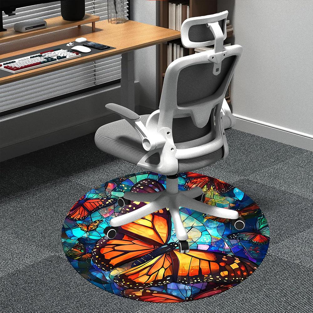 

1pc Butterfly StainedGlass Office Round Area Rug, Indoor Mat Suitable ForOffice, Under Office Chairs Bedroom Living Room Home Decor, D111 80cm by 80cm