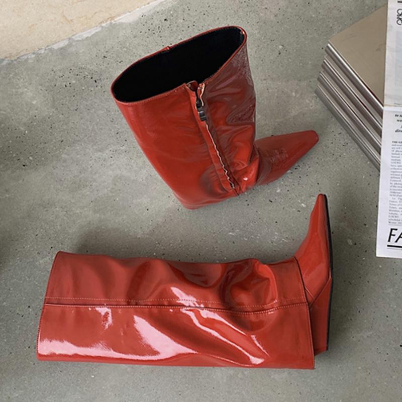 Fashion 2025 Autumn Winter Women Knee High Boots Fashion Female Pointed Toe Wedges Shoes Zipper Shoes Ladies Modern Chelsea Boots